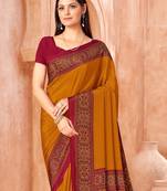 Mustard traditional floral print silk crepe modern style saree with blouse
