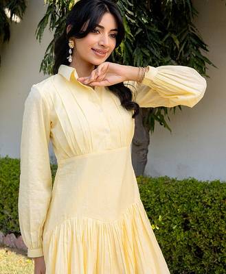Yellow woven cotton dress 2