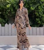 Black printed satin pant shirt