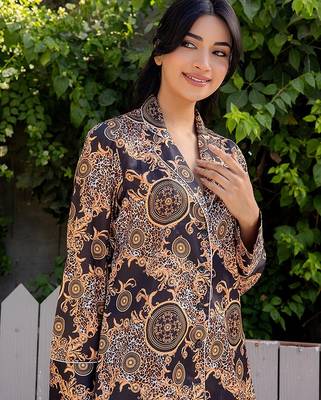 Black printed satin pant shirt 2