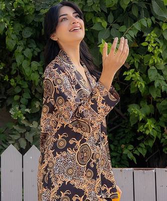 Black printed satin pant shirt 3