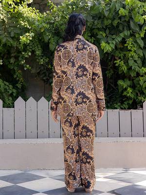 Black printed satin pant shirt 4