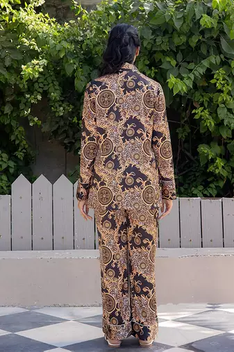 Black printed satin pant shirt