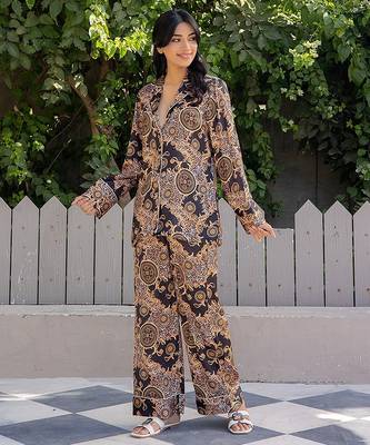 Black printed satin pant shirt 5