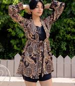 Black printed satin top shorts shrug