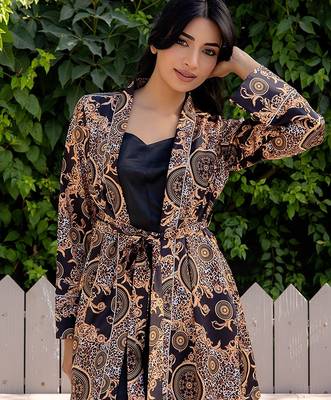 Black printed satin top shorts shrug 5