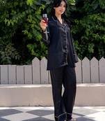 Black plain satin pant shirt