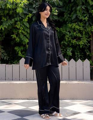 Black plain satin pant shirt 2