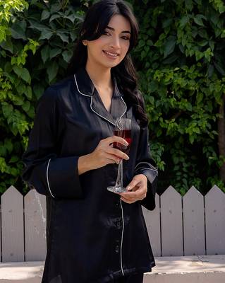 Black plain satin pant shirt 4