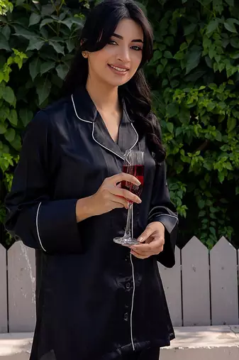 Black plain satin pant shirt