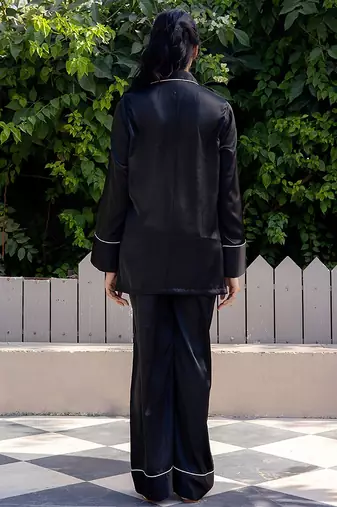 Black plain satin pant shirt