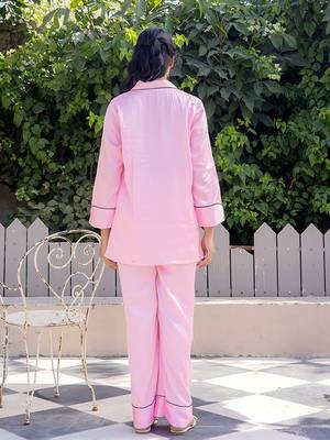 Pink plain satin pant shirt 5