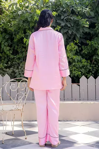 Pink plain satin pant shirt