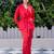 Red plain satin top pant shrug