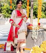 Beige pure silk plain top pant with dupatta