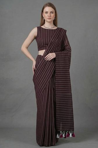 Brown woven khadi saree with blouse piece