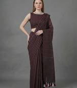 Brown woven khadi saree with blouse piece