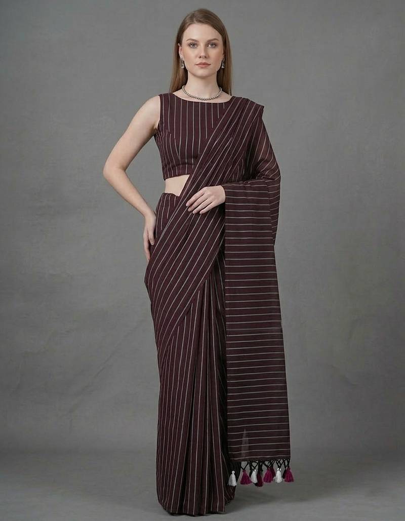 Brown woven khadi saree with blouse piece