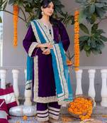 Purple velvet plain top pant with dupatta