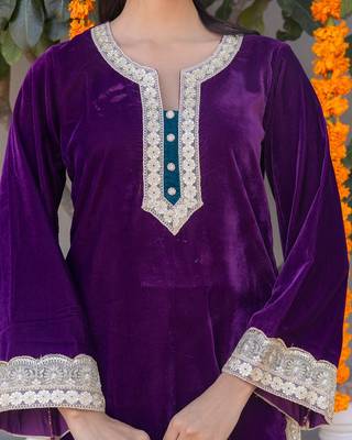 Purple velvet plain top pant with dupatta 2