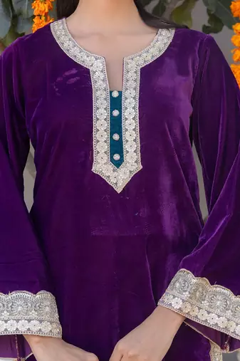 Purple velvet plain top pant with dupatta