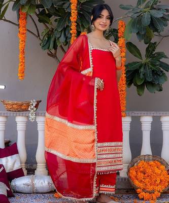 Red pure silk plain top pant with dupatta 2