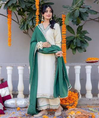 Beige pure silk plain top pant with dupatta 1