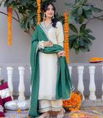 Beige pure silk plain top pant with dupatta