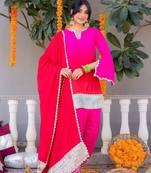 Pink pure silk plain top pant with dupatta