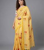 Yellow woven linen saree with blouse piece