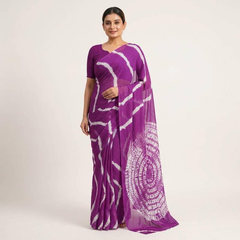 Purple printed art silk saree with blouse piece