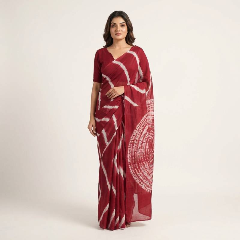 Maroon printed art silk saree with blouse piece
