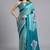 Blue printed satin saree with blouse piece