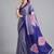 Purple printed satin saree with blouse piece