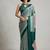 Turquoise printed satin saree with blouse piece