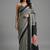 Black printed satin saree with blouse piece