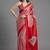 Red printed satin saree with blouse piece