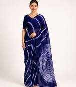 Navy blue printed art silk saree with blouse piece