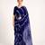 Navy blue printed art silk saree with blouse piece