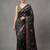 Black printed satin saree with blouse piece
