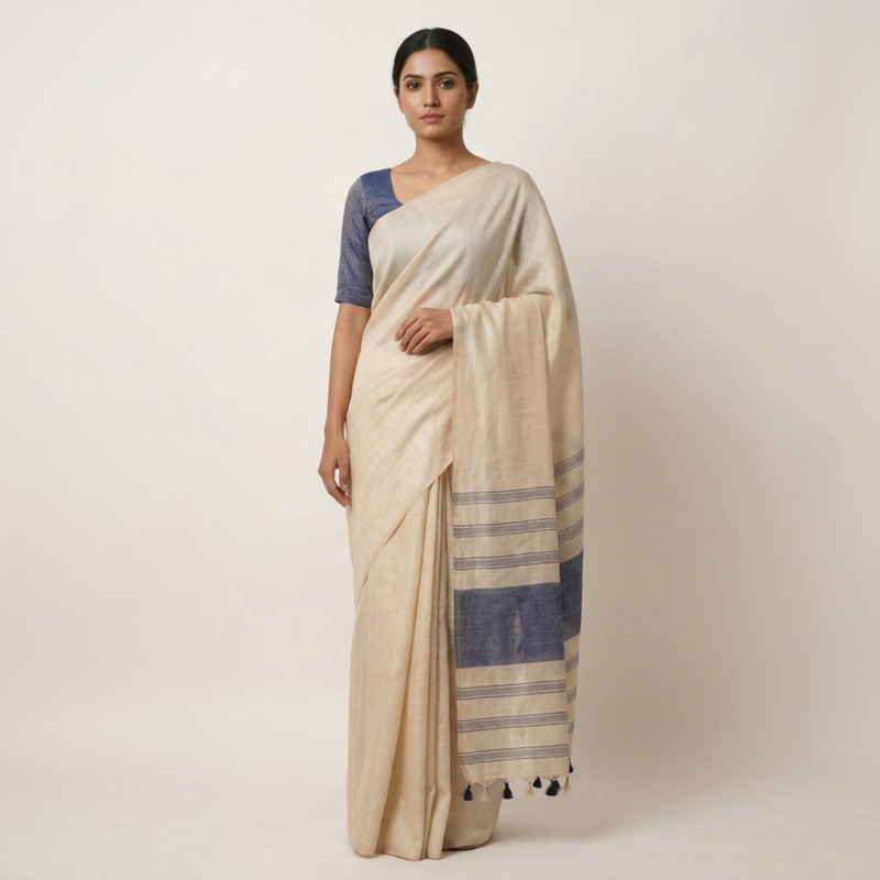 Grey woven cotton silk saree with blouse piece