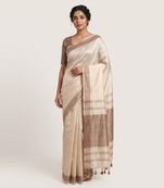 Brown woven cotton silk saree with blouse piece