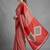 Red printed satin saree with blouse piece