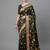 Black printed satin saree with blouse piece