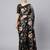 Black printed satin saree with blouse piece