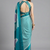 Blue printed satin saree with blouse piece