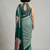 Turquoise printed satin saree with blouse piece