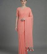 Peach woven khadi saree with blouse piece