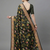 Black printed satin saree with blouse piece