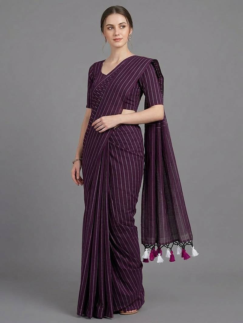 Wine woven khadi saree with blouse piece
